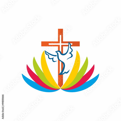 Cross, dove, Bible, missions, icon, rainbow