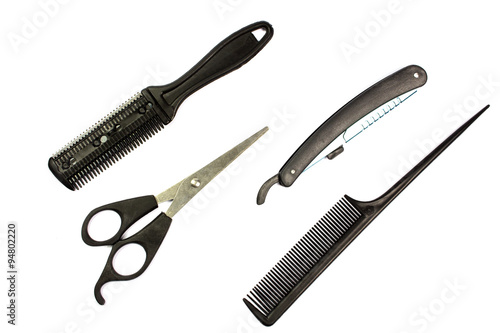 hair cut tools set on white background, isolated