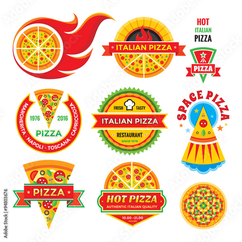Pizza - vector badges set. Pizza - vector labels collection. Pizza - vector logos set. Pizza - fast food vector illustrations. Design element. 