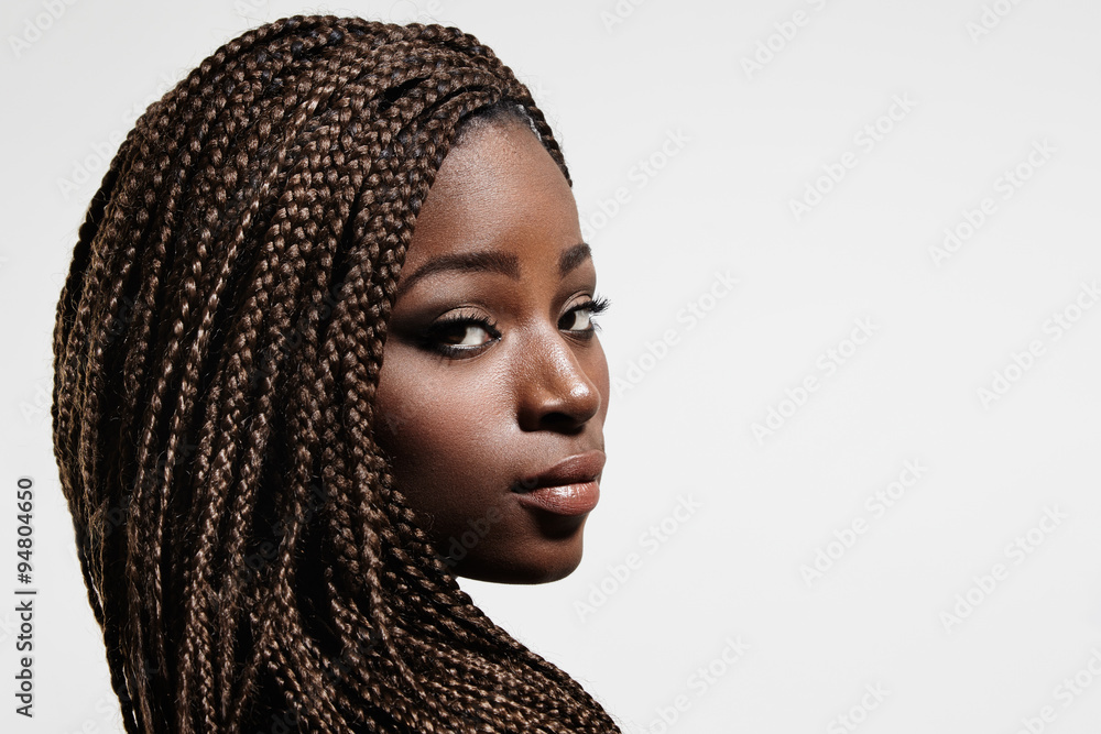 black woman with braids - obrazy, fototapety, plakaty 