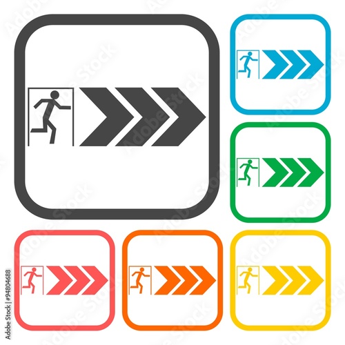 Emergency exit icons set