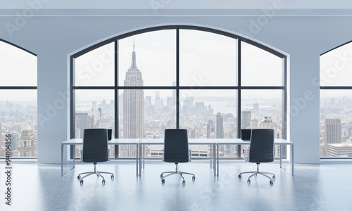 Photography A conference room in a modern panoramic office with New York view