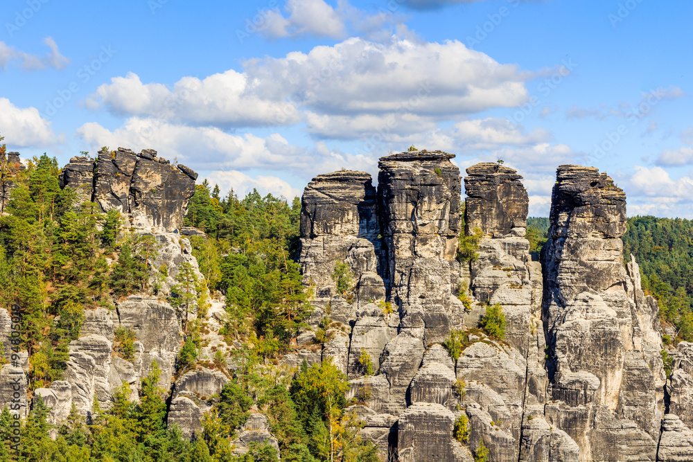 Saxon Switzerland. View from the abbey Bastei. Autumn colors at Bastei, Dresden area Saxon Switzerland. View from the abbey Bastei. Autumn colors at Bastei, Dresden area