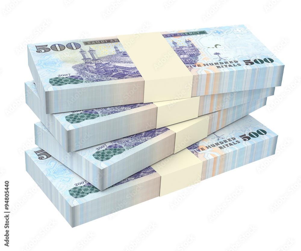 Saudi Arabia rials bills isolated on white background. Computer generated 3D photo rendering. Saudi Arabia rials bills isolated on white background. Computer generated 3D photo rendering.