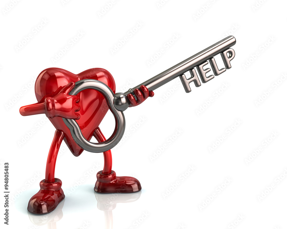 Fototapeta premium Heart and silver key with help
