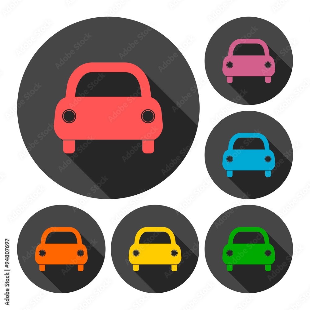 Obraz premium Car Simple icons set with long shadow
