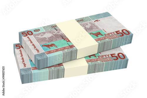 Sudanese pounds bills isolated on white background. Computer generated 3D photo rendering.