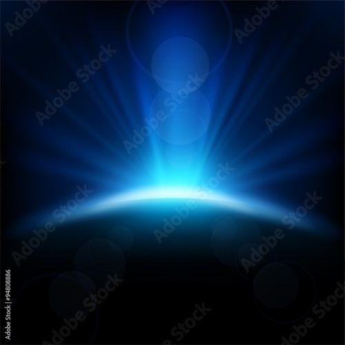 Blue Rays Rising Background, Vector Illustration