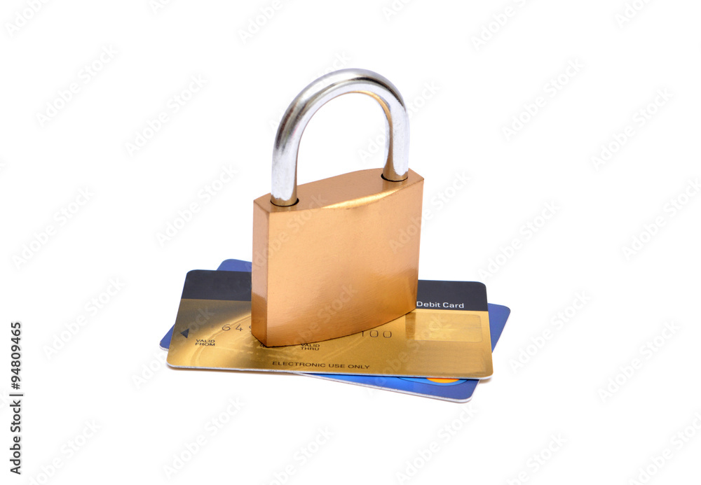 Safety Lock on set of credit debit cards. Safety Lock on set of credit debit cards.