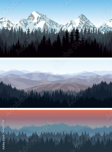 vector alps mountains forest background texture seamless pattern