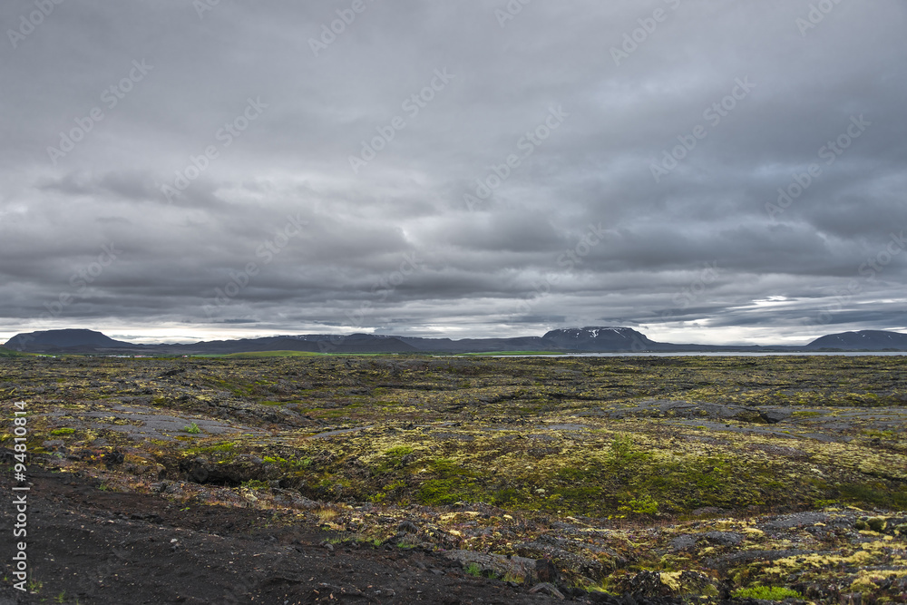 Icelandic natural volcanic landscape, summer time
