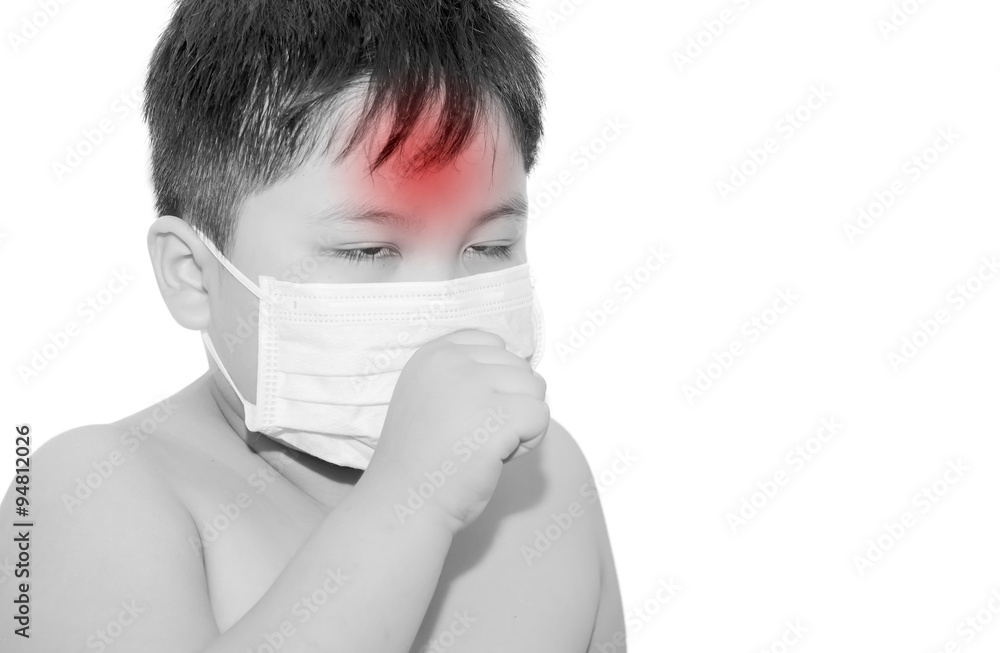 fat boy Use a health mask when coughing on B&W background fat boy Use a health mask when coughing on B&W background