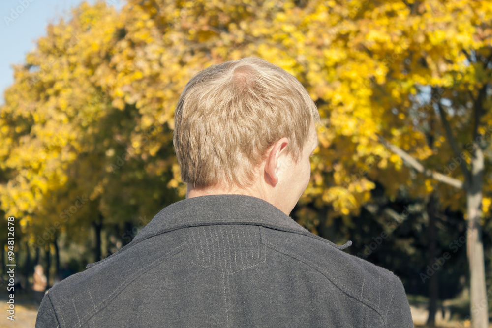Back view of a man in the autumn park Back view of a man in the autumn park