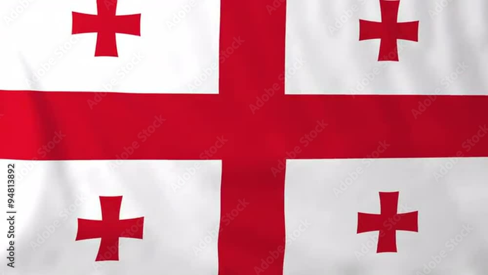 Flag of Georgia, slow motion waving. Rendered using official design and colors. Highly detailed fabric texture. Seamless loop in full 4K resolution. ProRes 422 codec. Flag of Georgia, slow motion waving. Rendered using official design and colors. Highly detailed fabric texture. Seamless loop in full 4K resolution. ProRes 422 codec.