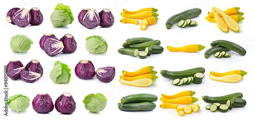 cabbage and  zucchini isolated on white background