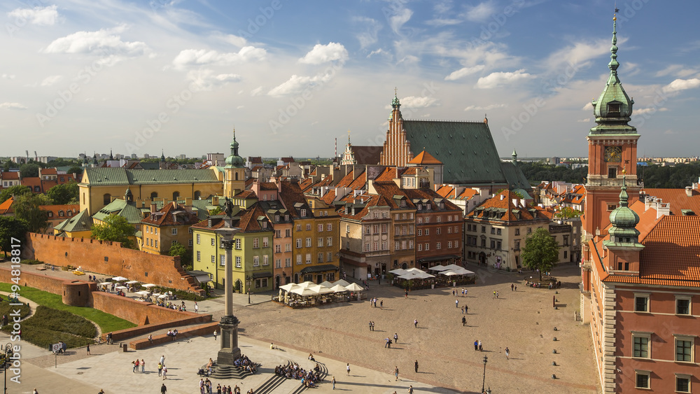 Fototapeta premium Top view of the buildings in Old center of Warsaw, Poland.