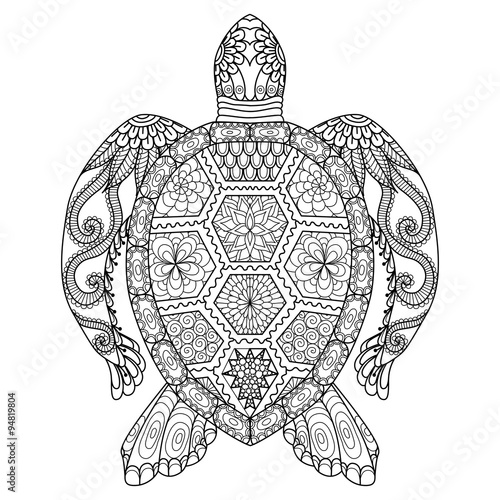 Drawing zentangle turtle for coloring page, shirt design effect, logo, tattoo and decoration.