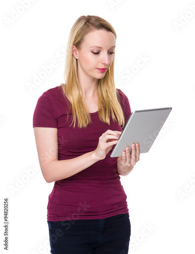 Caucasian woman use of the tablet pc