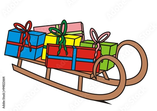 sledge with gifts, vector icon
