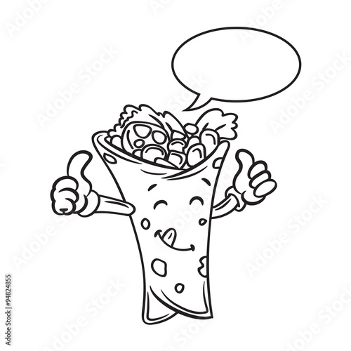 cartoon burrito with bubble speech