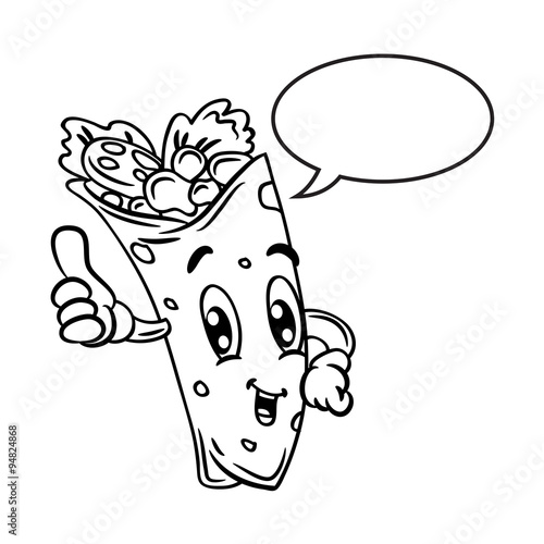 cartoon burrito with bubble speech