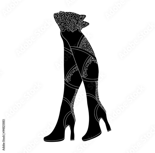 Pair of women boots with figured pattern. Vector