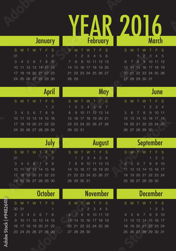 2016 Year Calendar