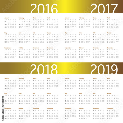 Calendar 2016 2017 2018 2019