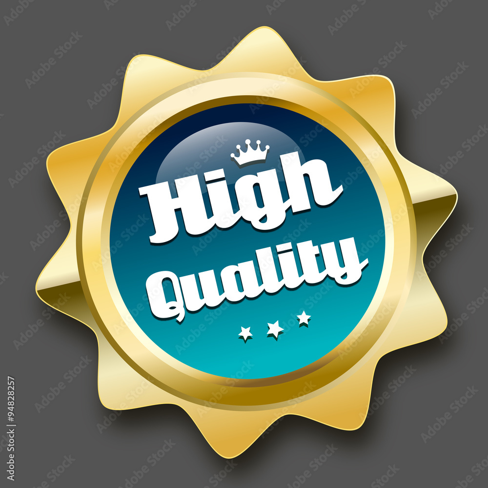 High quality seal or icon with crown symbol. Glossy golden seal or button with stars and turquoise color. High quality seal or icon with crown symbol. Glossy golden seal or button with stars and turquoise color.
