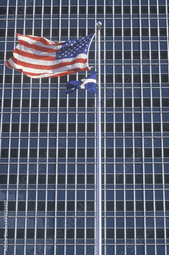 American Flag Flying in front of Office Building, Indianapolis, Indiana photo