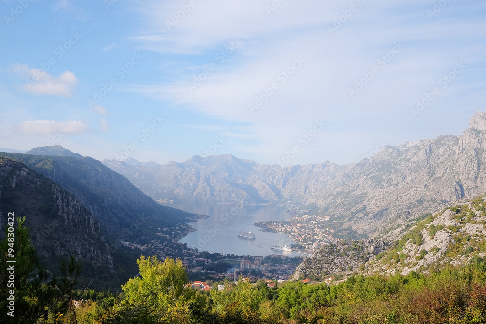 landscape with sea and mountains in Kotor, Montenegro landscape with sea and mountains in Kotor, Montenegro