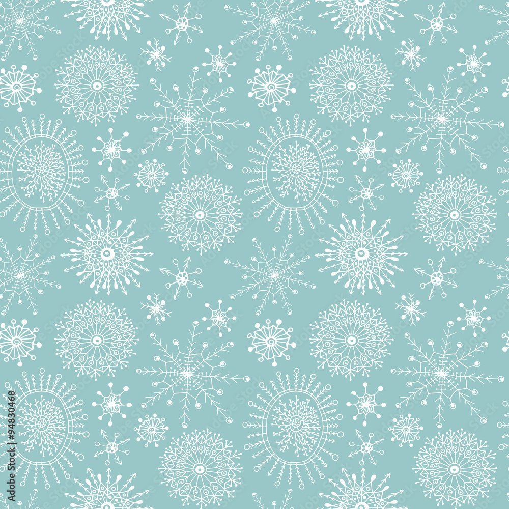 Seamless pattern with white hand drawn snowflakes Seamless pattern with white hand drawn snowflakes