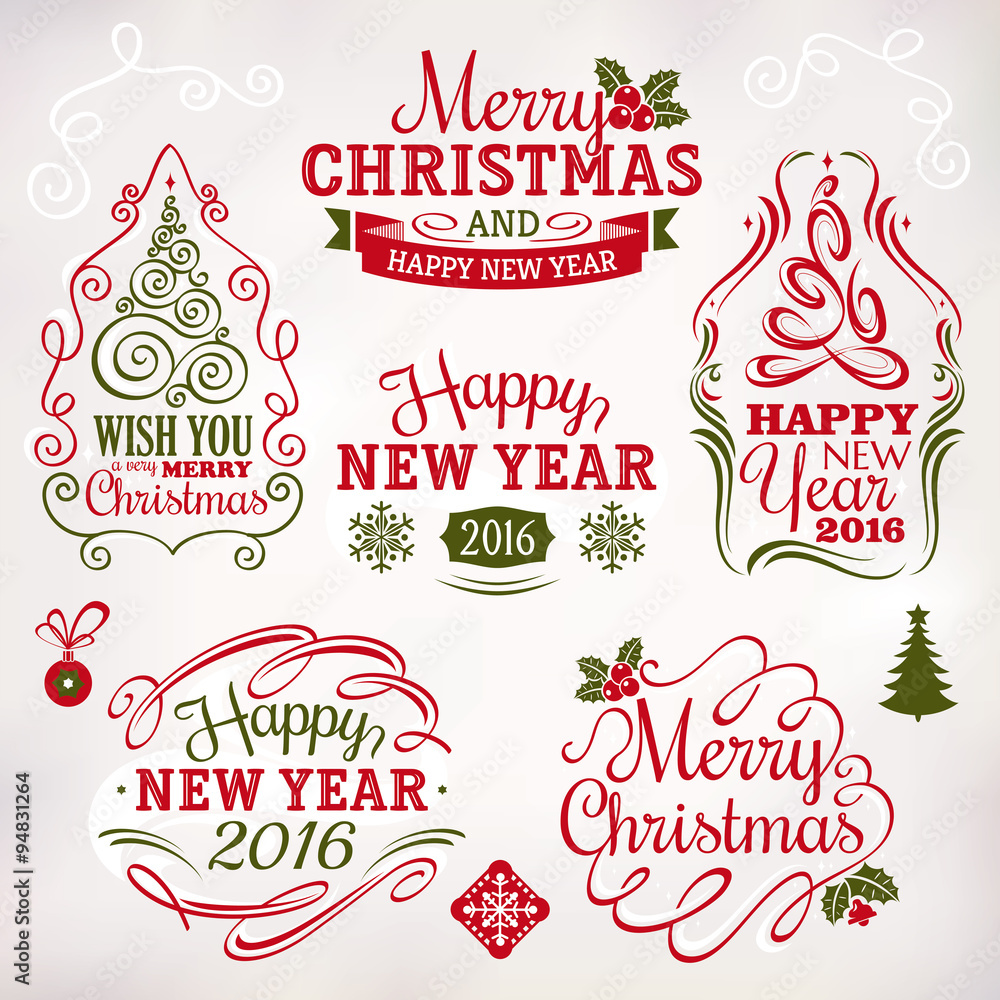 Naklejka premium Christmas and New Year decoration elements and labels