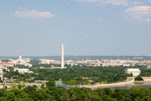 Washington D.C. aerial view with US Capitol, Washington Monument, Lincoln Memorial and Potomac River