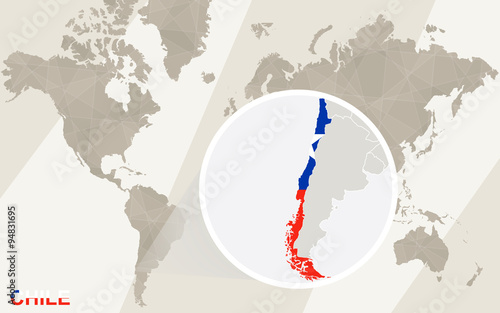 Zoom on Chile Map and Flag. World Map.