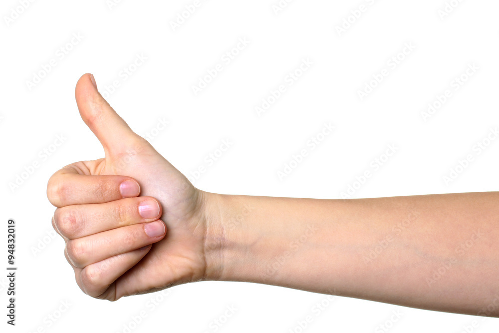 female hand showing thumb up isolated on white background female hand showing thumb up isolated on white background