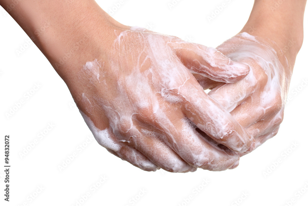 lathered hands isolated on white background lathered hands isolated on white background
