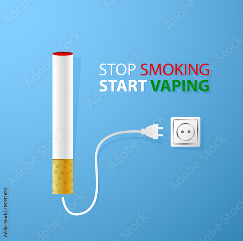 Stop smoking.Start vaping.Electronic cigarette plugged in socket