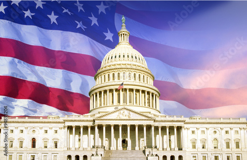 Digital composite: U.S. Capitol with American flag