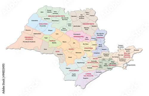 sao paulo (state) colorful administrative map photo