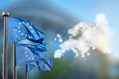 European union flags and map of Europe 