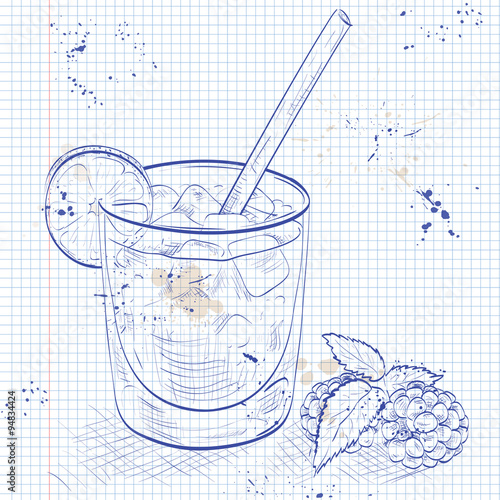 Cocktail Bramble on a notebook page