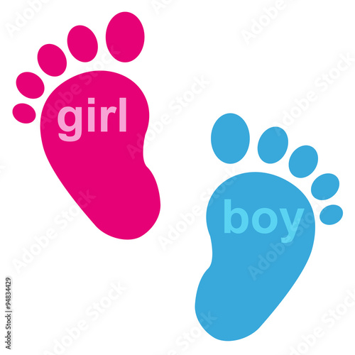 Icono plano huellas de bebe girl y boy