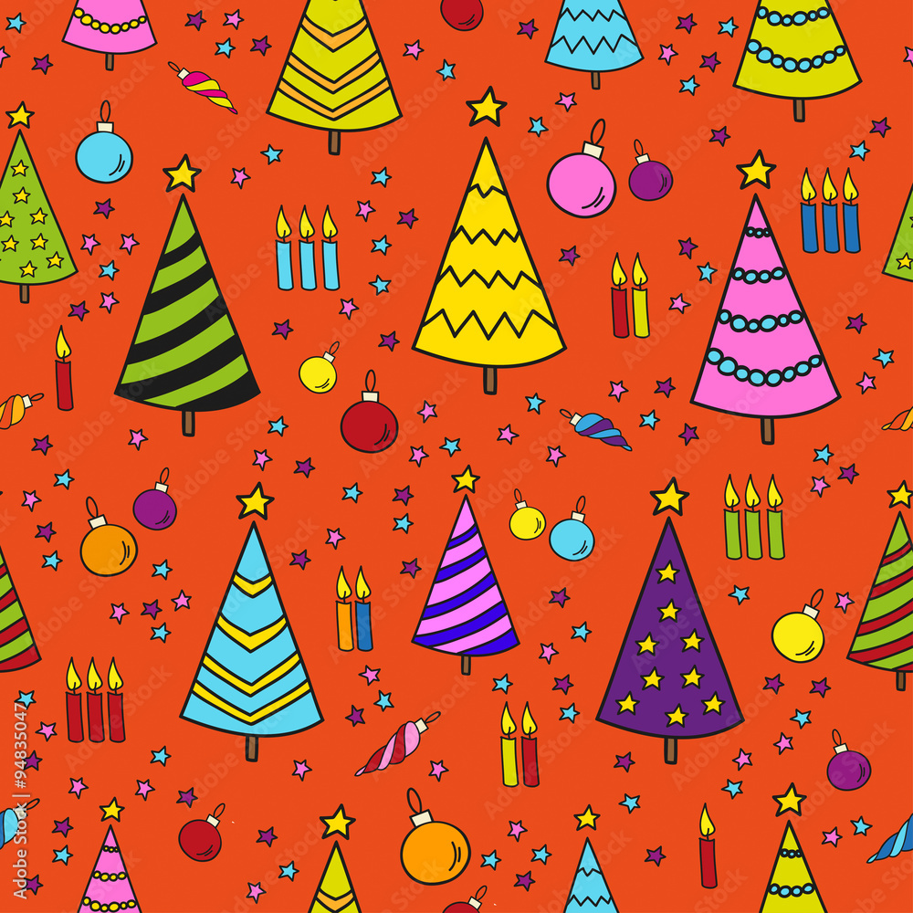 Hand drawn christmas seamless pattern on red background Hand drawn christmas seamless pattern on red background