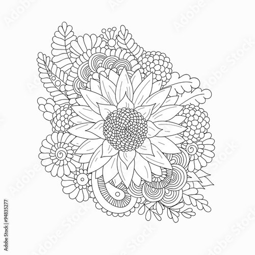Fototapeta Naklejka Na Ścianę i Meble -  Doodle pattern with black and white sunflower