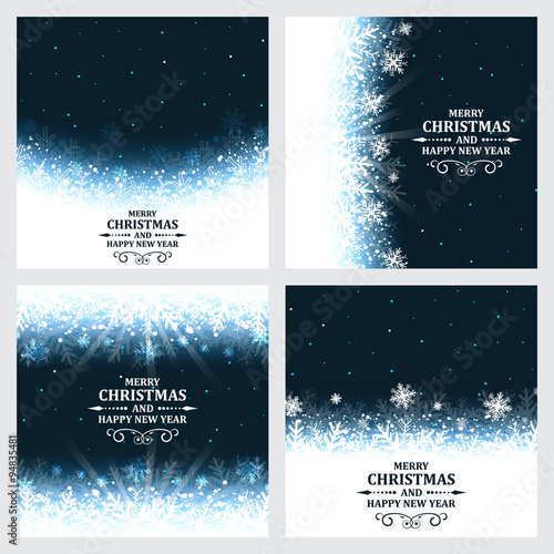 Set of abstract vector Christmas background with ornate headline and snowflakes.