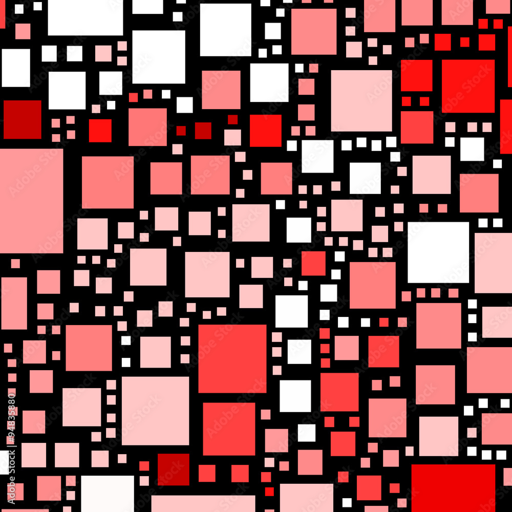 Red and pink colour squares on a black background. Red and pink colour squares on a black background.