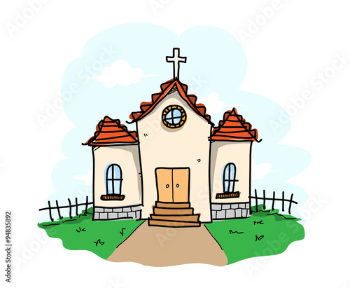 Church, a hand drawn vector illustration of a church (editable background).