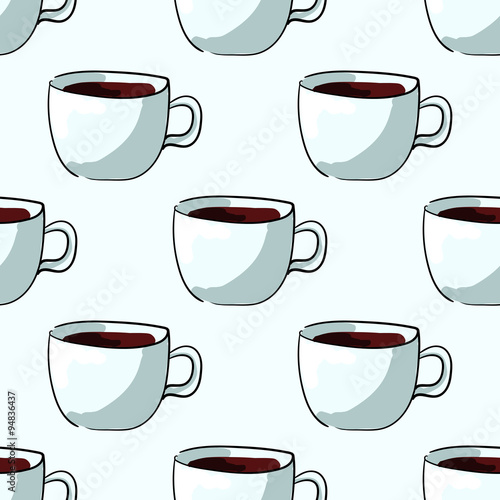 Seamless pattern of cups, hand-draw style.
