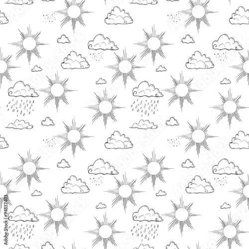 Seamless pattern of hand-drawn symbols weather